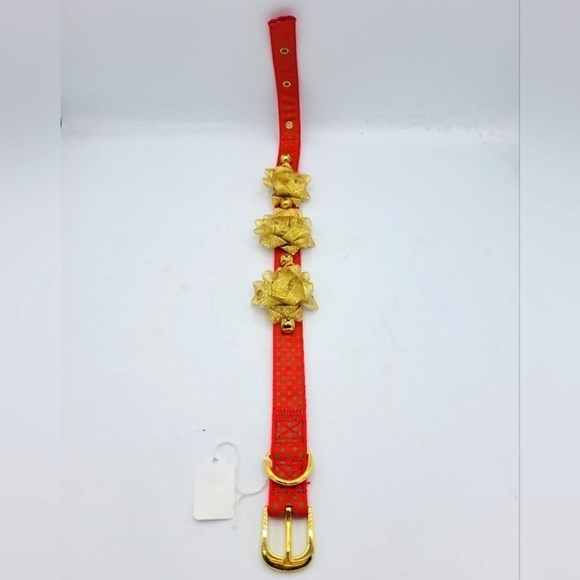 Dog Collar Jingle Bell Red Green Polkadot and Gold Bows Bells. - Picture 5 of 14